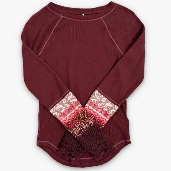 Free People | In The Mix Cuff Tee Rio Vino Purple Thermal Size Medium - Picture 8 of 10
